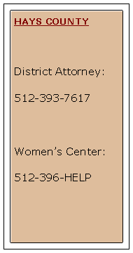 Text Box: HAYS COUNTYDistrict Attorney:512-393-7617Womens Center:512-396-HELP