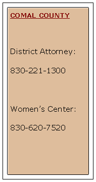 Text Box: COMAL COUNTYDistrict Attorney:830-221-1300Womens Center:830-620-7520