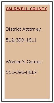 Text Box: CALDWELL COUNTYDistrict Attorney:512-398-1811Womens Center:512-396-HELP